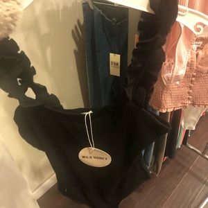 Black rib knot bodysuit wild honey